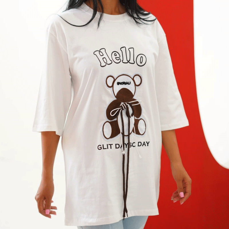 تیشرت سوپر لانگ چاپ Hello