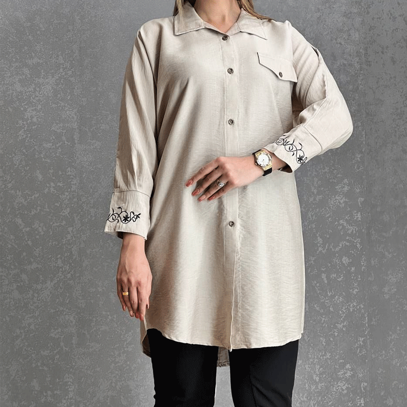 مانتو قواره دار آستین گلدوزی