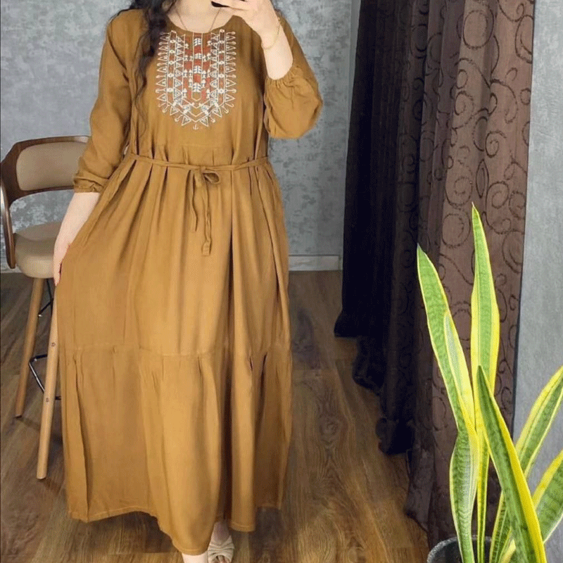 پیراهن ساحلی نخی شست شده گرم پایین