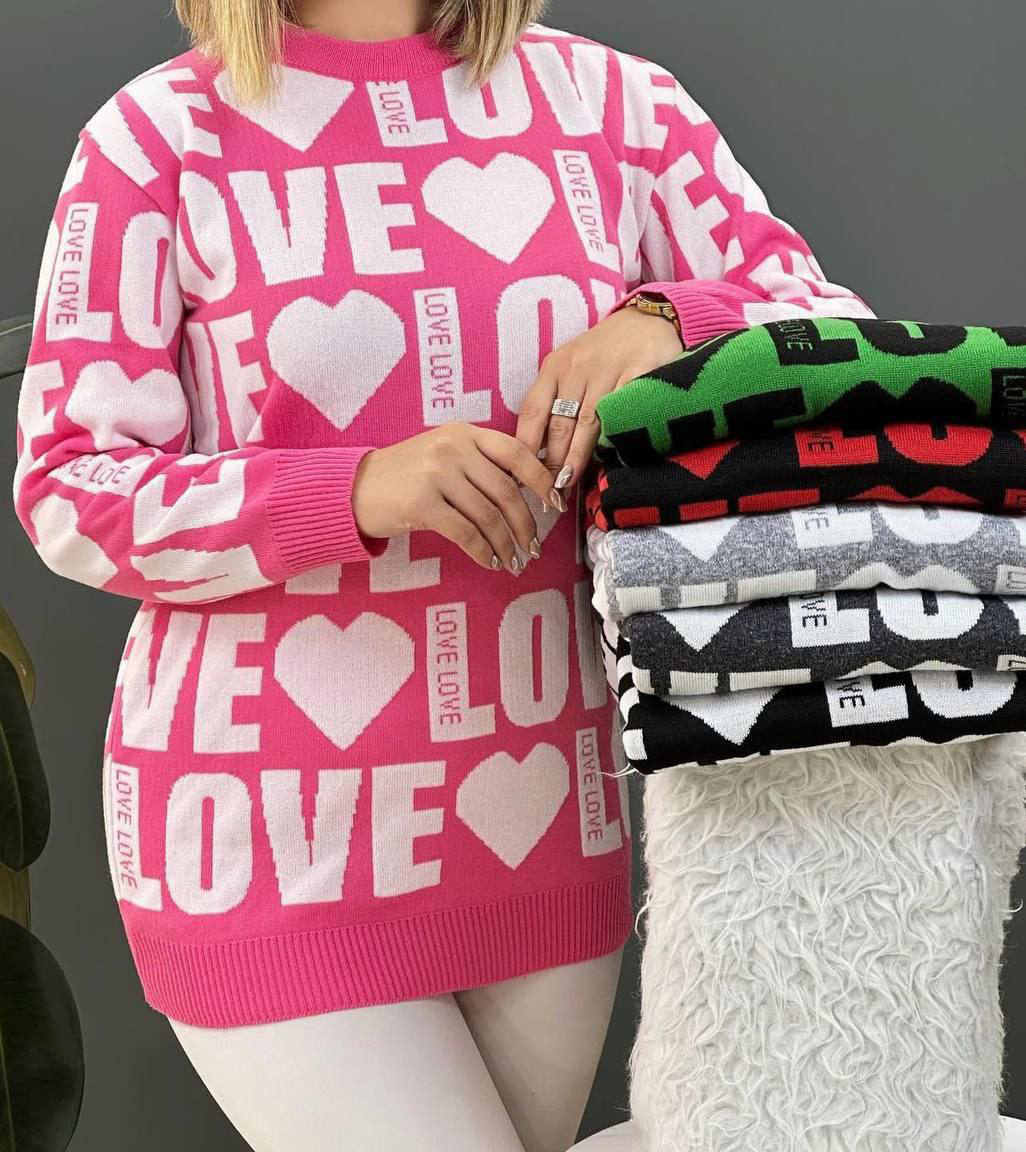 تونیک بافت كيسه اي طرح LOVE(پک 6 عددی)