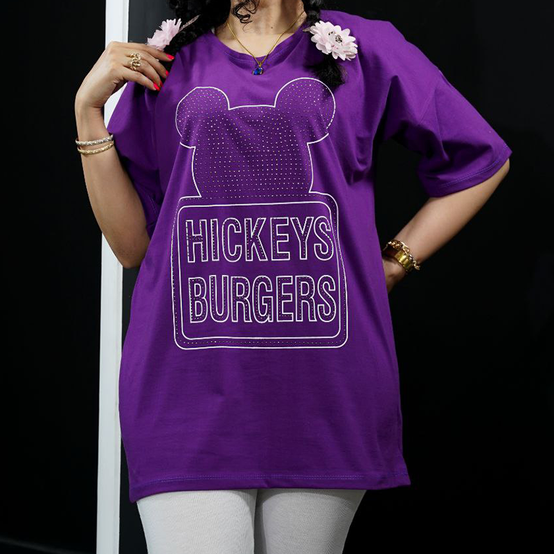 تیشرت لانگ نگین کاری میکیموس (پک 4عددی)