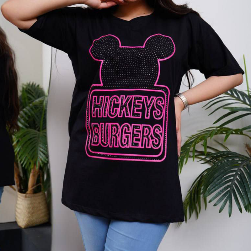 تیشرت لانگ نگین کاری میکیموس (پک 4عددی)