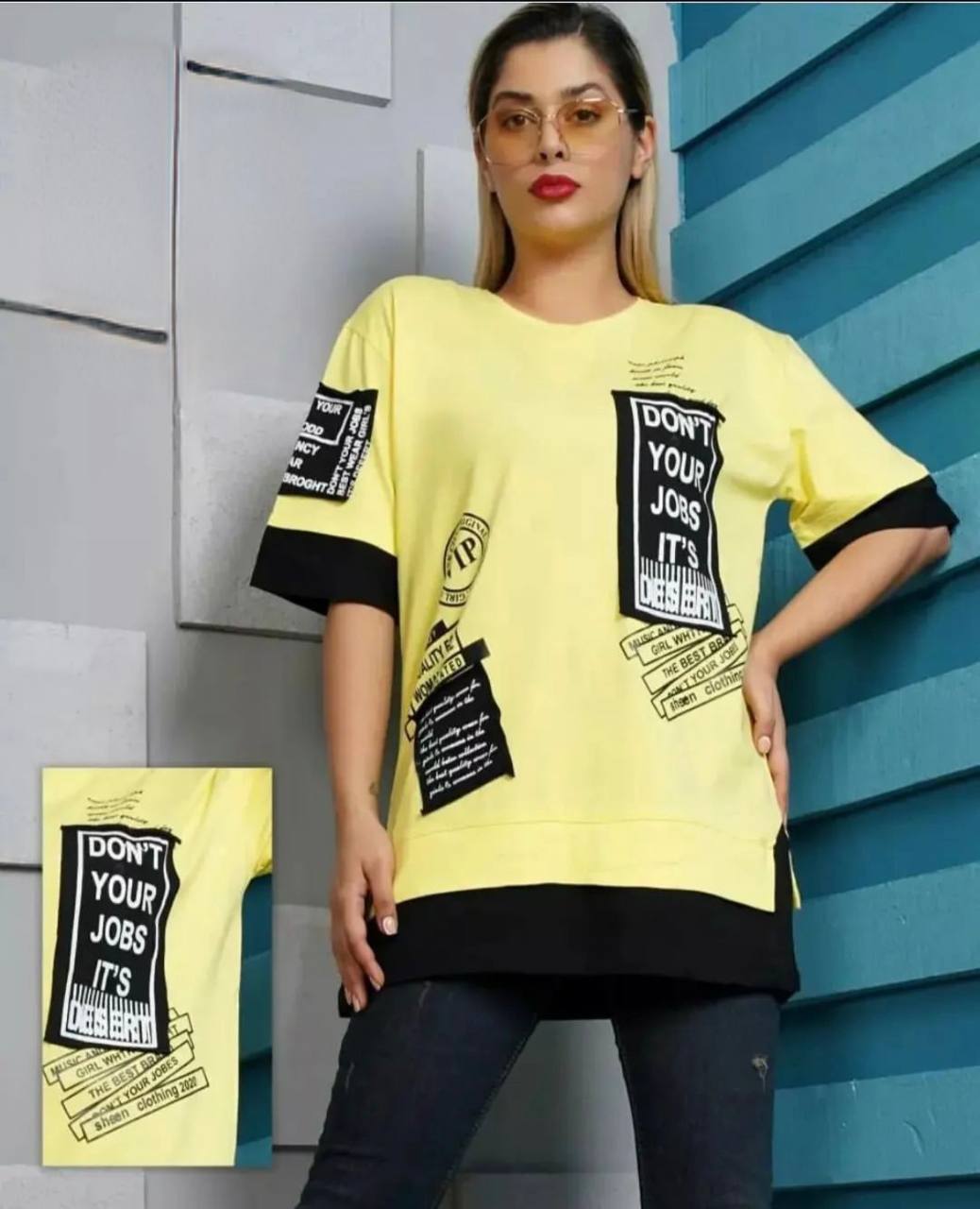 تیشرت لانگ سوپر لش تیکه دوزی رنگی (پک 6 عددی)