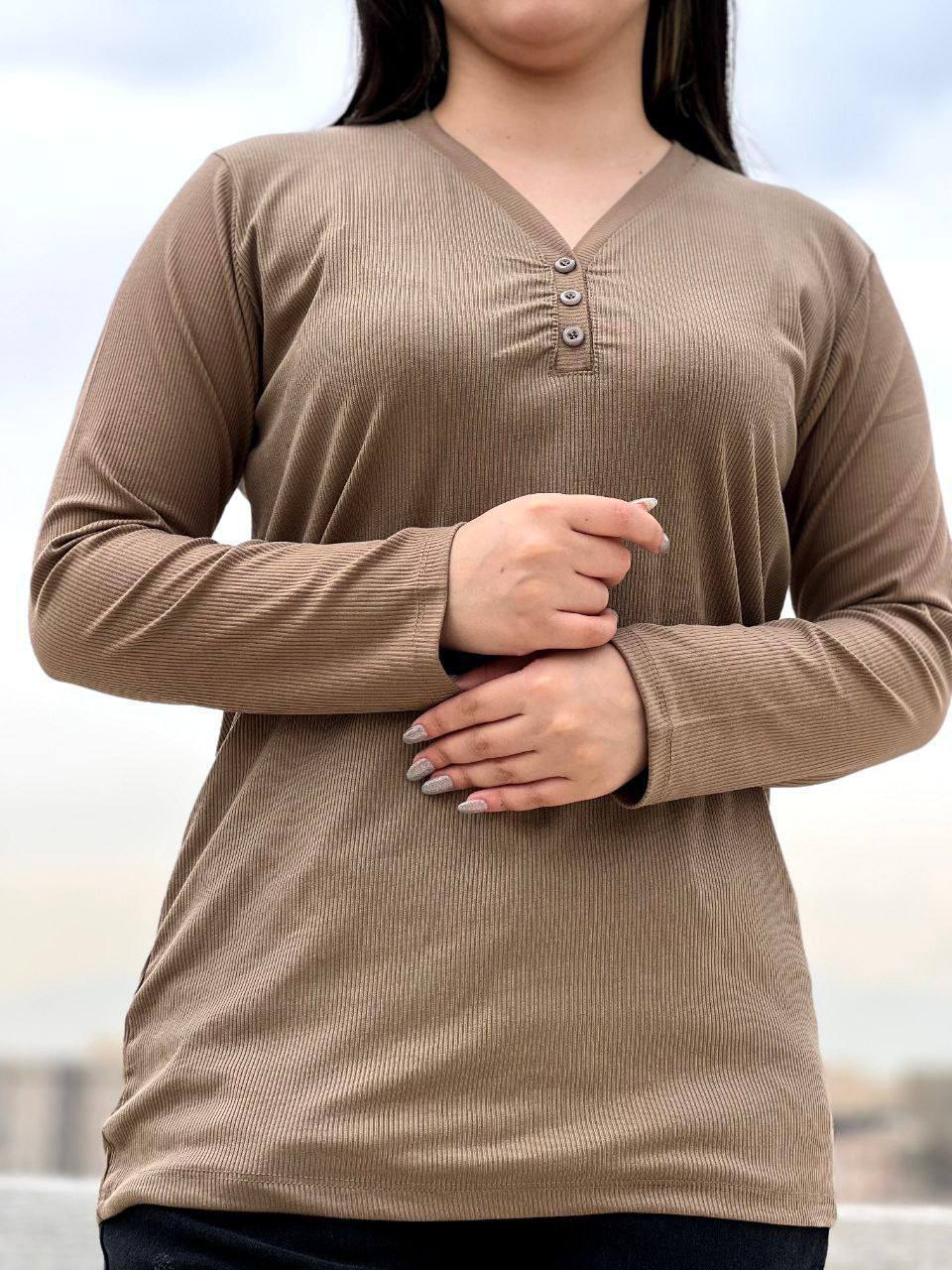 بلوز آستین بلند یقه هفت ۳ دکمه (پک 5 عددی)