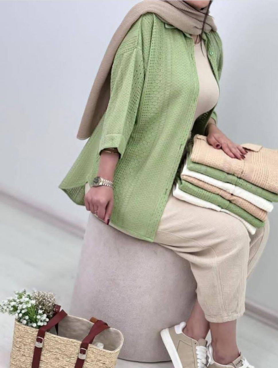 مانتو جلو دکمه آستین پاکتی (پک 4 عددی)