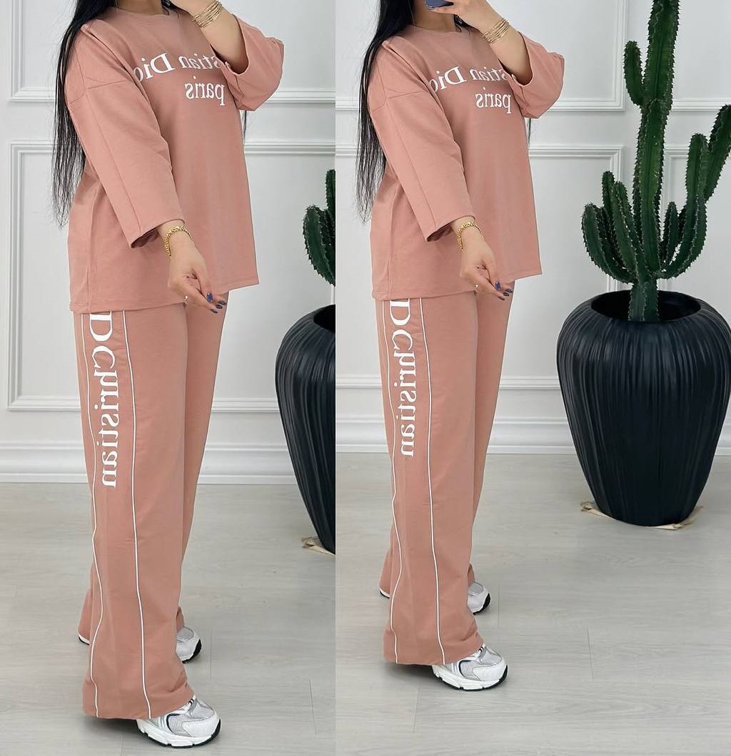 ست تیشرت و شلوار بگ مغزی دوزی دیور (پک 4 عددی)