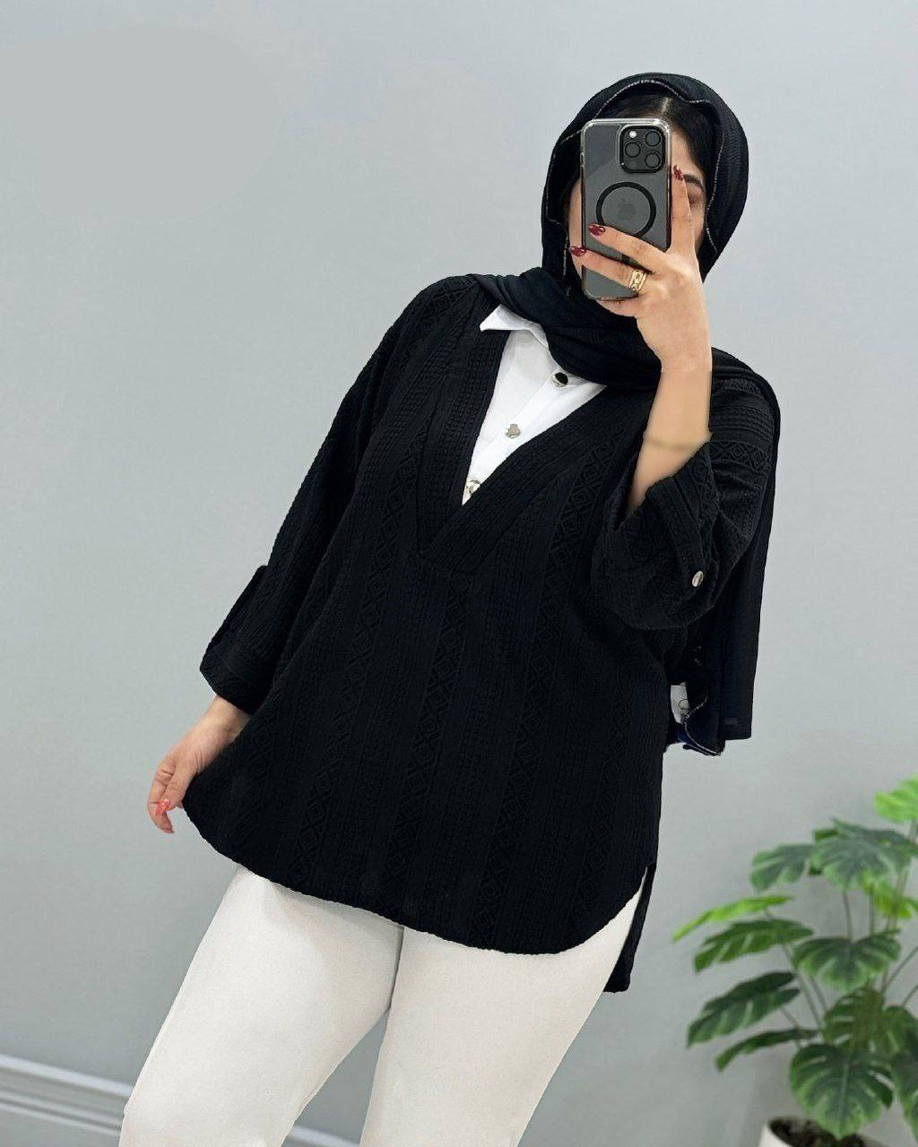 تونیک مانتویی ترکیبی یقه دار (پک 5 عددی)