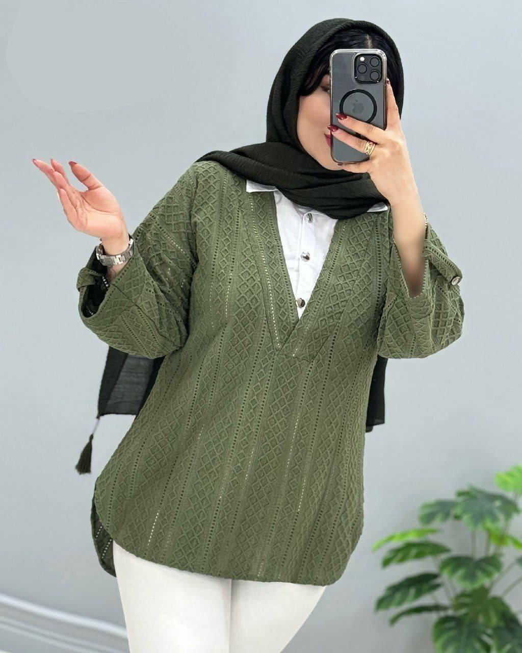 تونیک مانتویی ترکیبی یقه دار (پک 5 عددی)