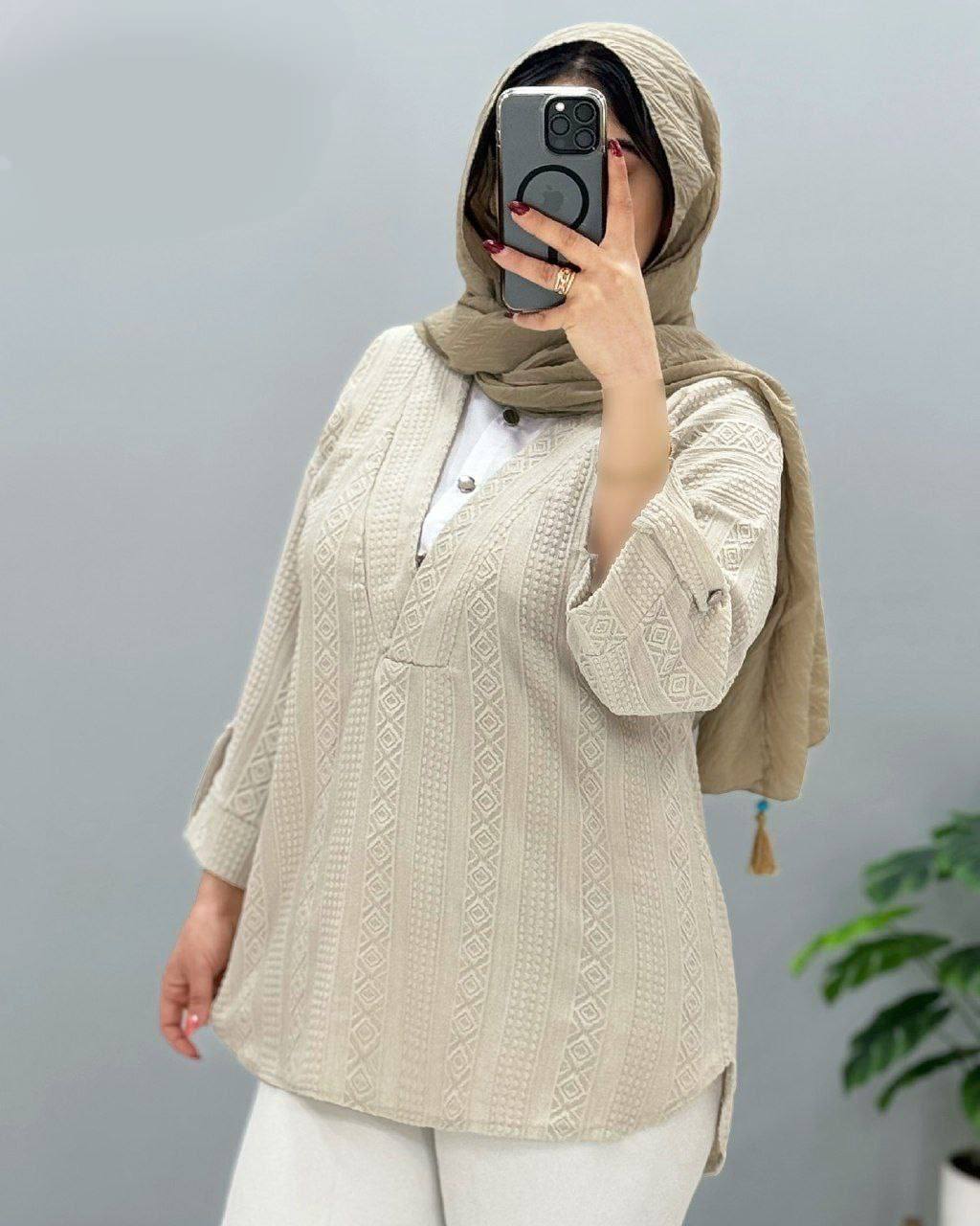 تونیک مانتویی ترکیبی یقه دار (پک 5 عددی)