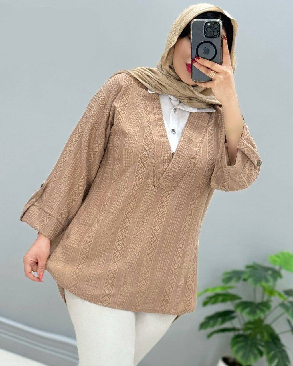 تونیک مانتویی ترکیبی یقه دار (پک 5 عددی)