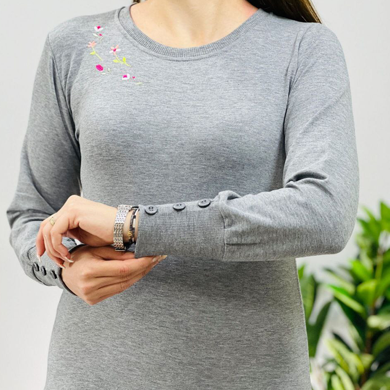 بلوز استین بلند(چاپ پفک) طوسی (پک 6 عددی)