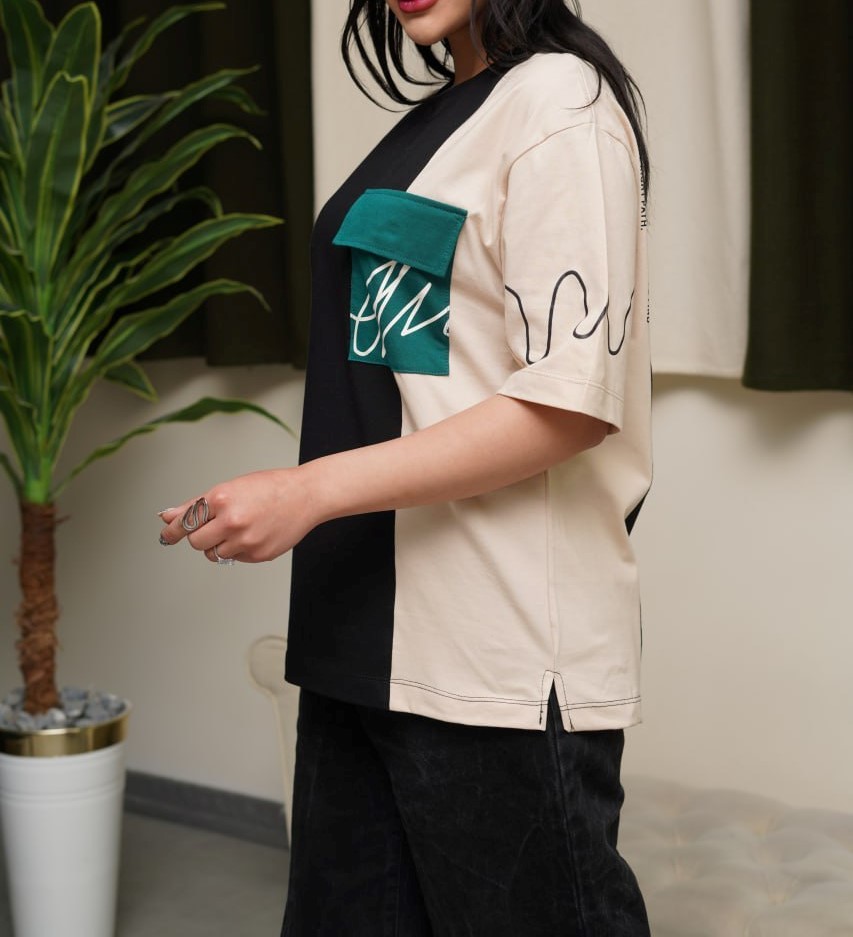 تیشرت فشن باکسی جیبدار (پک 3 عددی)