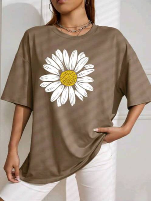 تیشرت لانگ چاپ آفتابگردان (پک 7 عددی)