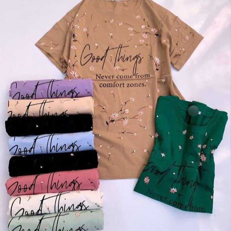 تیشرت لانگ تمام چاپ شکوفه (پک 6 عددی)