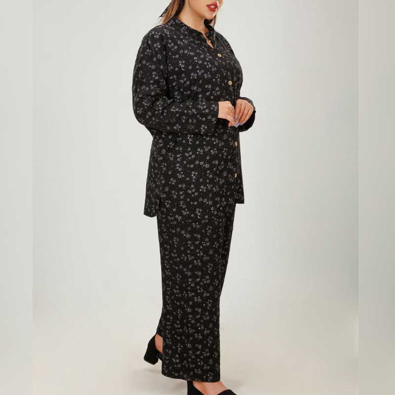 دوتیکه مانتو و شلوار دکمه نما یقه دار (پک 7 عددی)