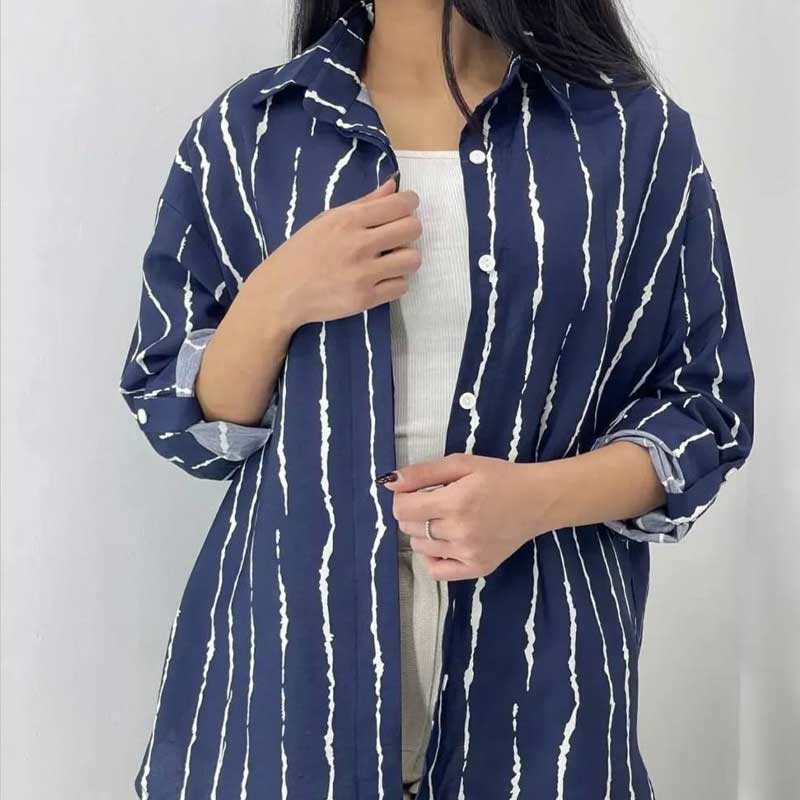 شومیز جلو دکمه پری خط ریز کد 2 (پک 5 عددی)