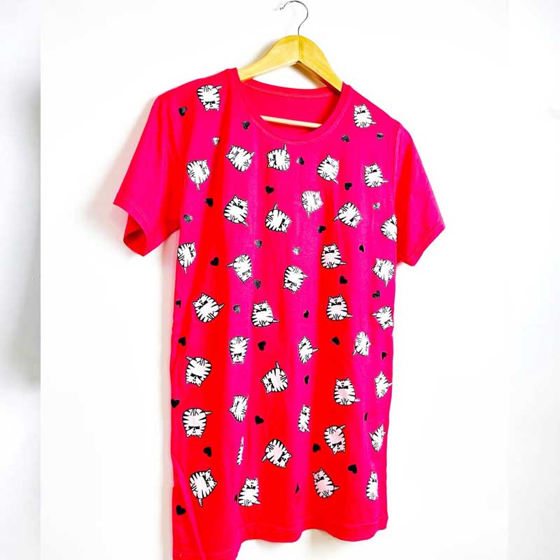 تیشرت چاپ پفکی گربه (پک 6 عددی)