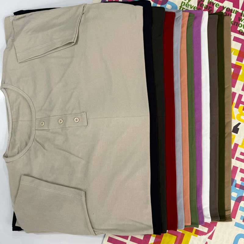 تیشرت جلو ۳دکمه قواره بزرگ (پک 6 عددی)