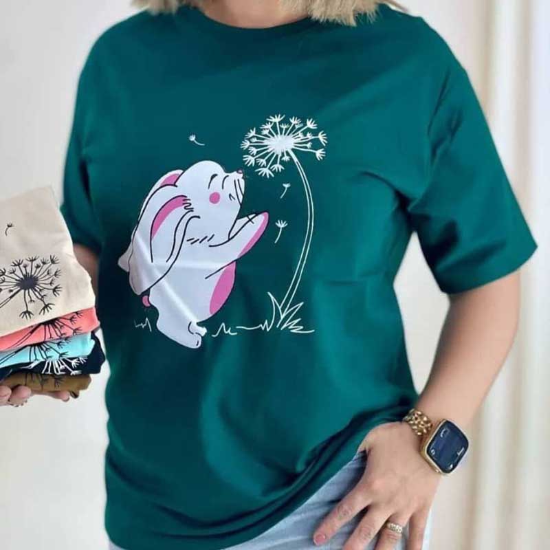 تیشرت نیم آستین(چاپ خرگوش ) (پک 5 عددی)