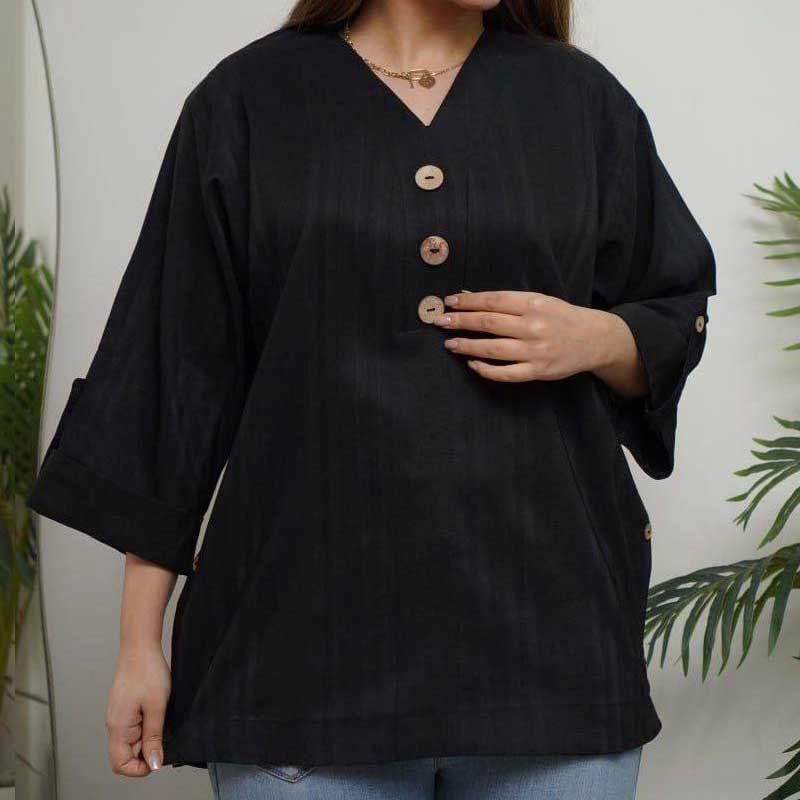 شومیز یقه هفت سه دکمه چوبی (پک 4 عددی)