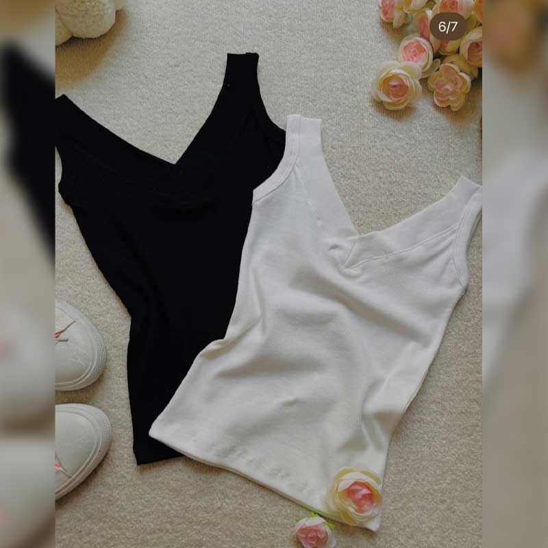 تاپ یقه خشتی نوار پهن (پک 6 عددی)