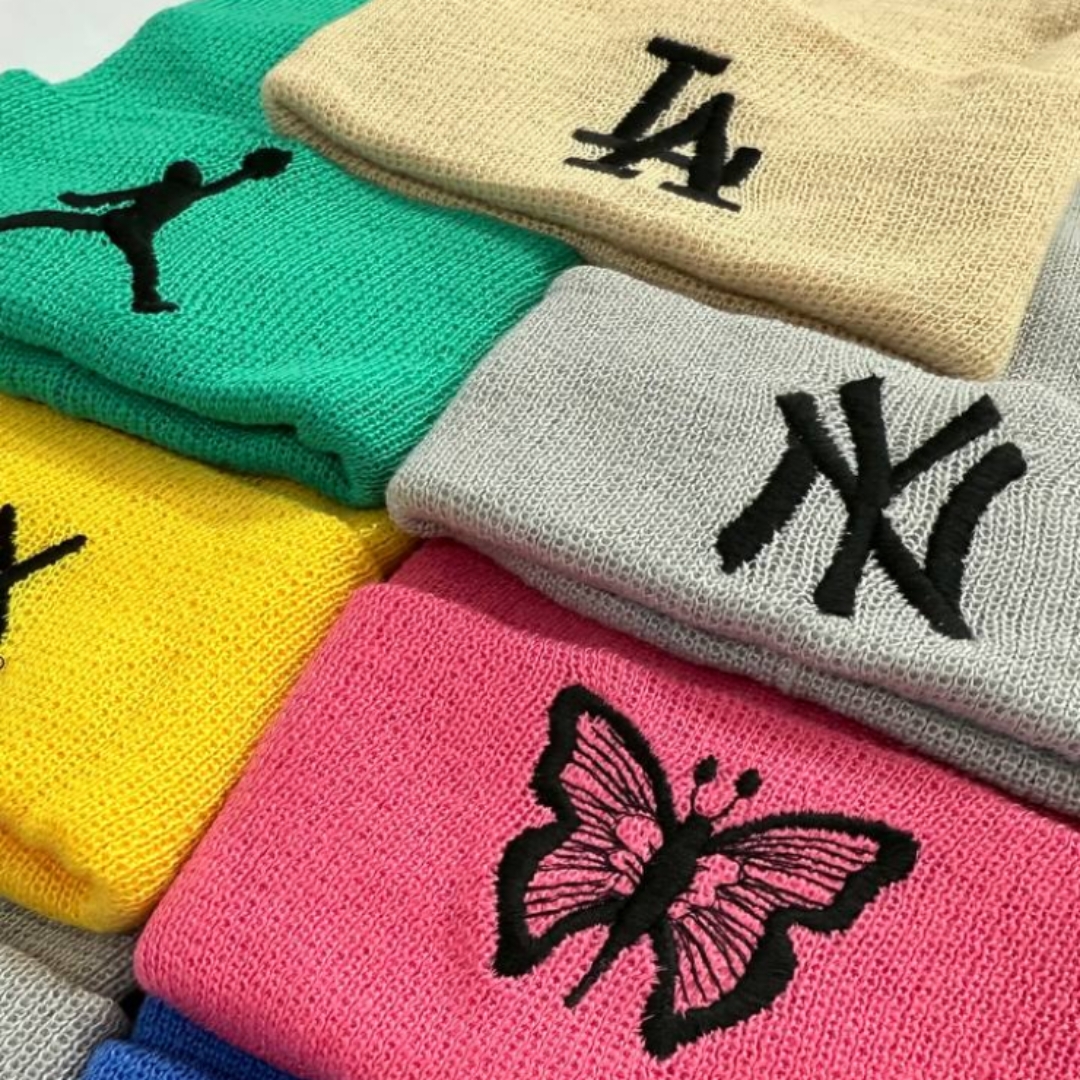 کلاه بافت گلدوزی رنگی عمده ( پک 6 عددی )