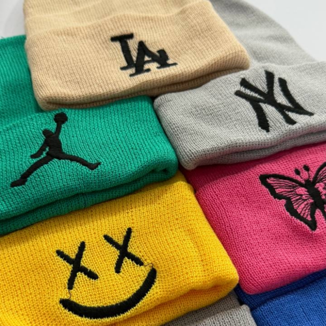 کلاه بافت گلدوزی رنگی عمده ( پک 6 عددی )