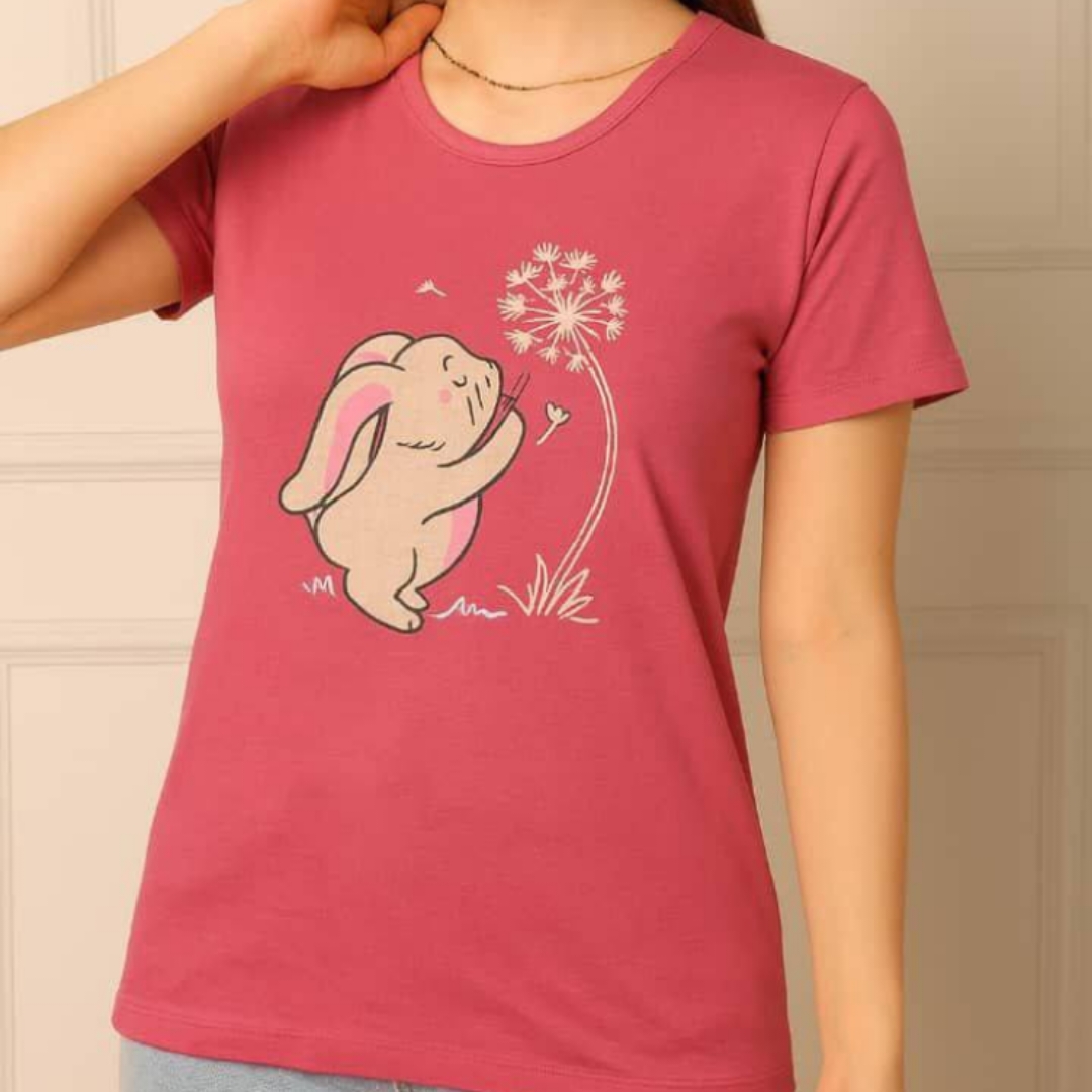 تیشرت نیم آستین چاپ خرگوش عمده (پک 5 عددی)