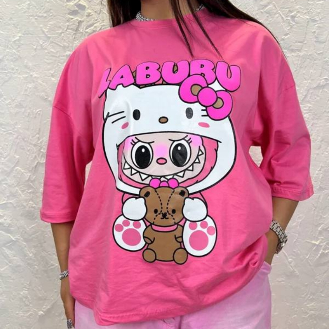 تیشرت باکسی لبوبو پفکی عمده (پک 3 عددی)