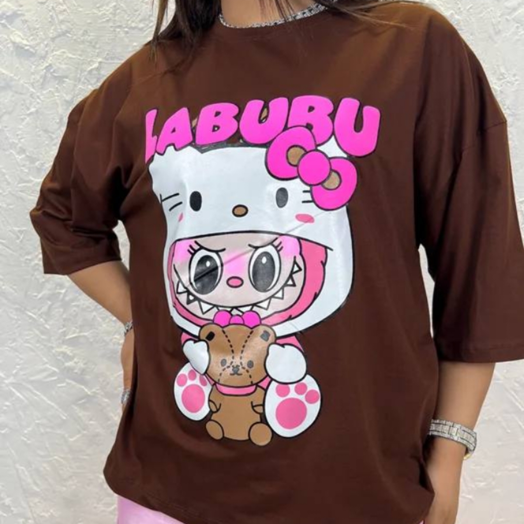 تیشرت باکسی لبوبو پفکی عمده (پک 3 عددی)