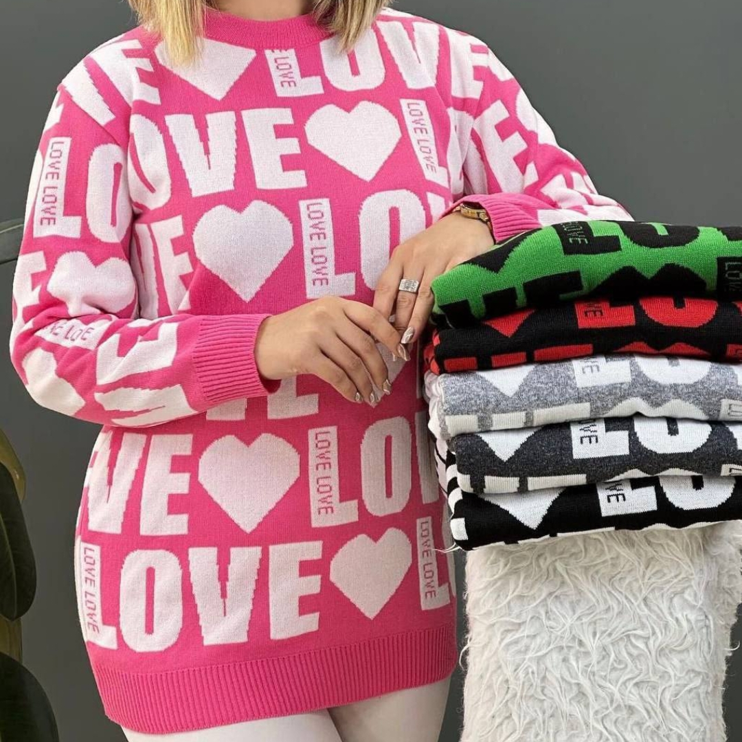 تونیک بافت كيسه اي طرح LOVE عمده (پک 5 عددی)