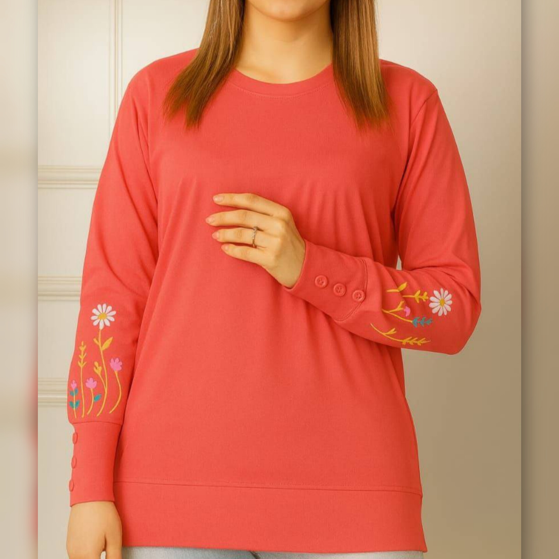 بلوز آستین بلند استین گل عمده (پک ۷ عددی)