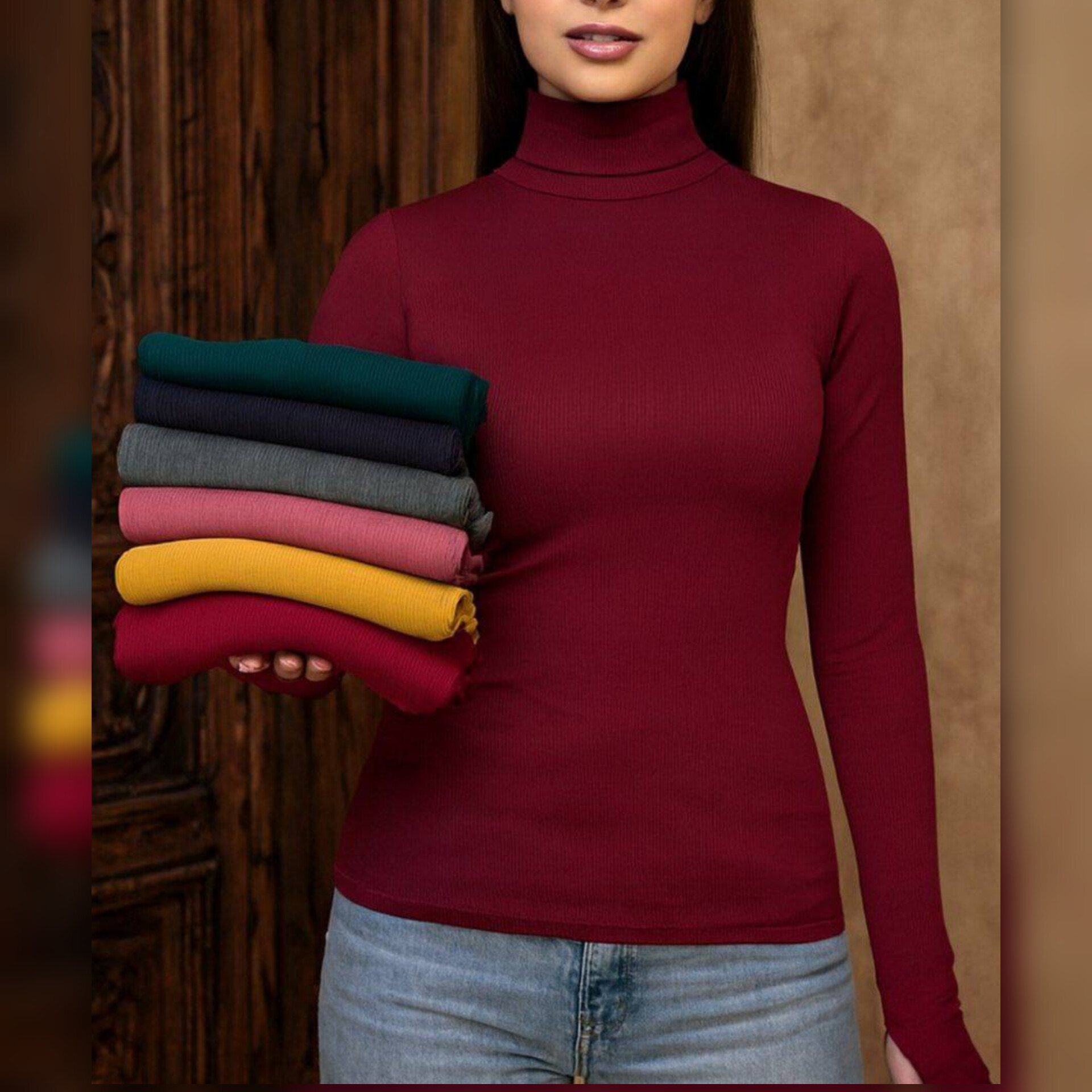 بلوز استین فینگر یقه اسکی عمده (پک 6 عددی)