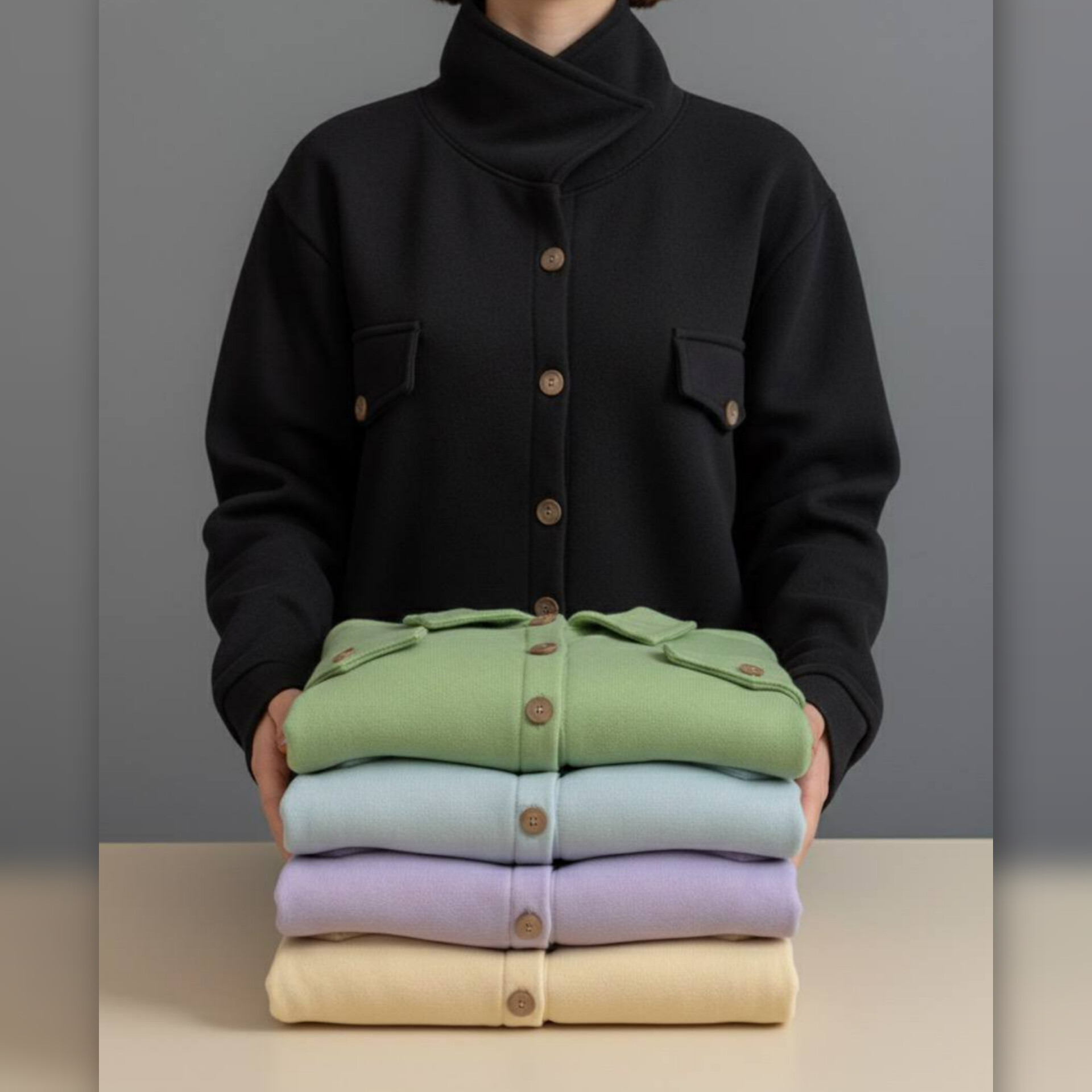 کراپ کت جلو دکمه جیبدار عمده (پک 6 عددی)