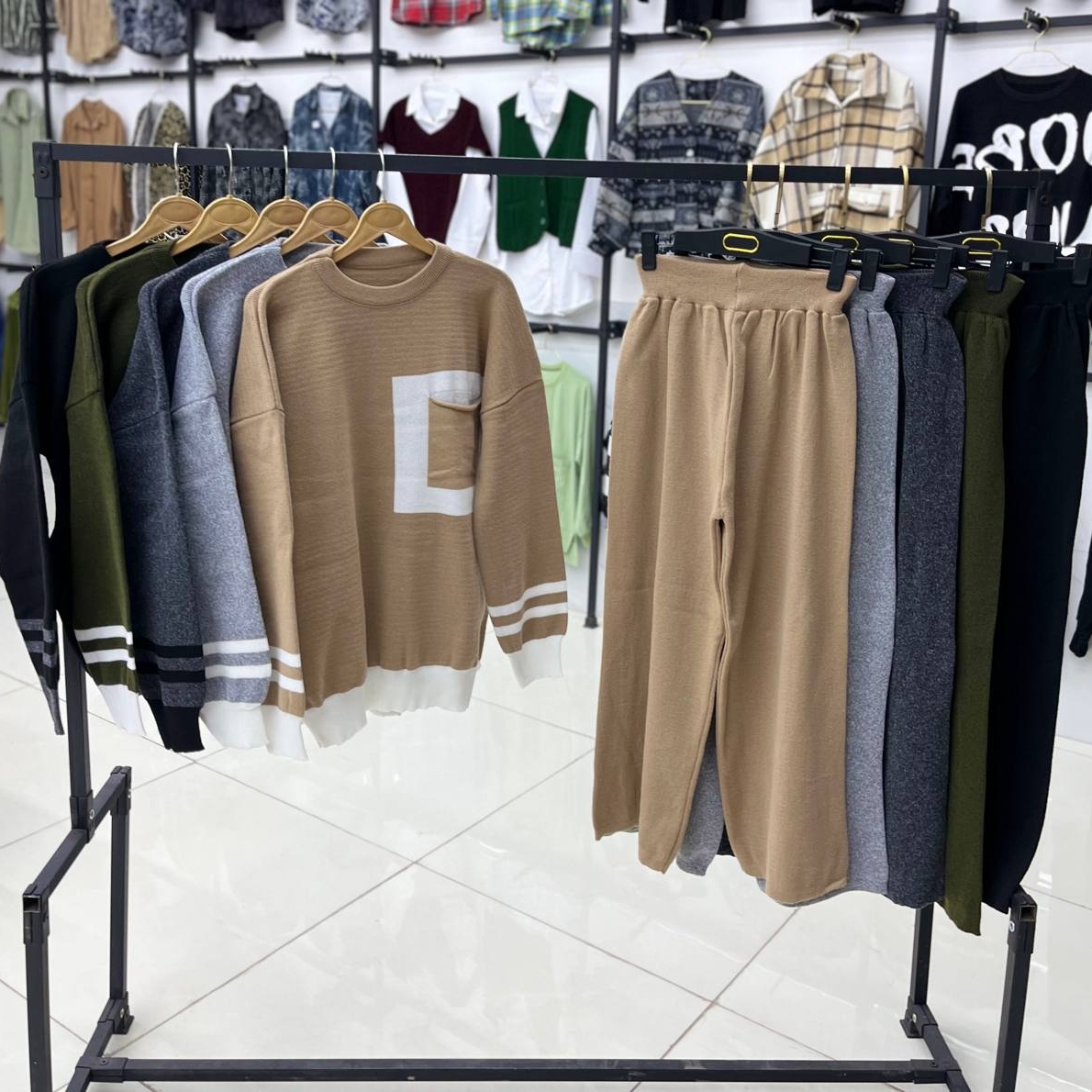 ست بلوز و شلوار بافت جیبدار عمده (پک 5 عددی)