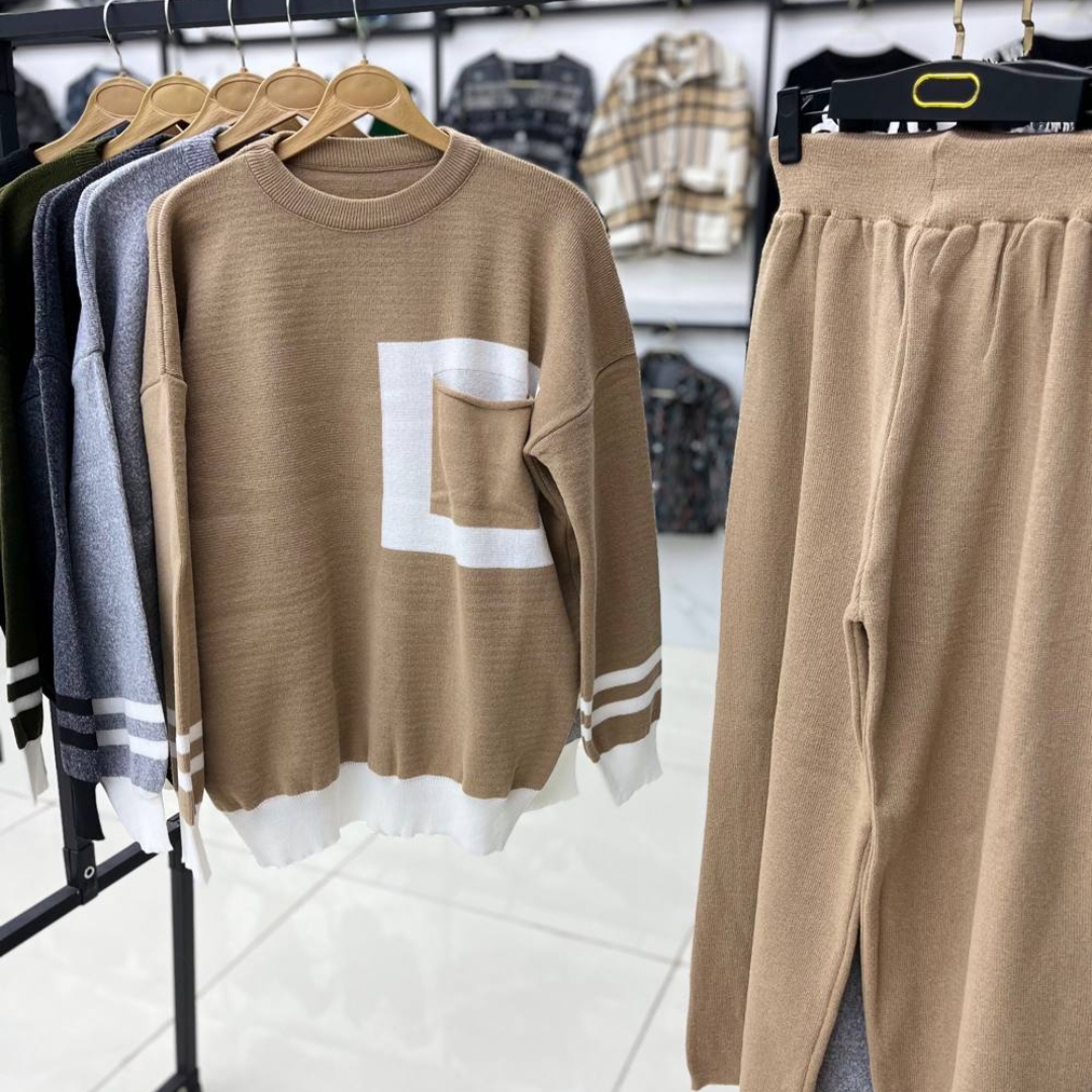 ست بلوز و شلوار بافت جیبدار عمده (پک 5 عددی)