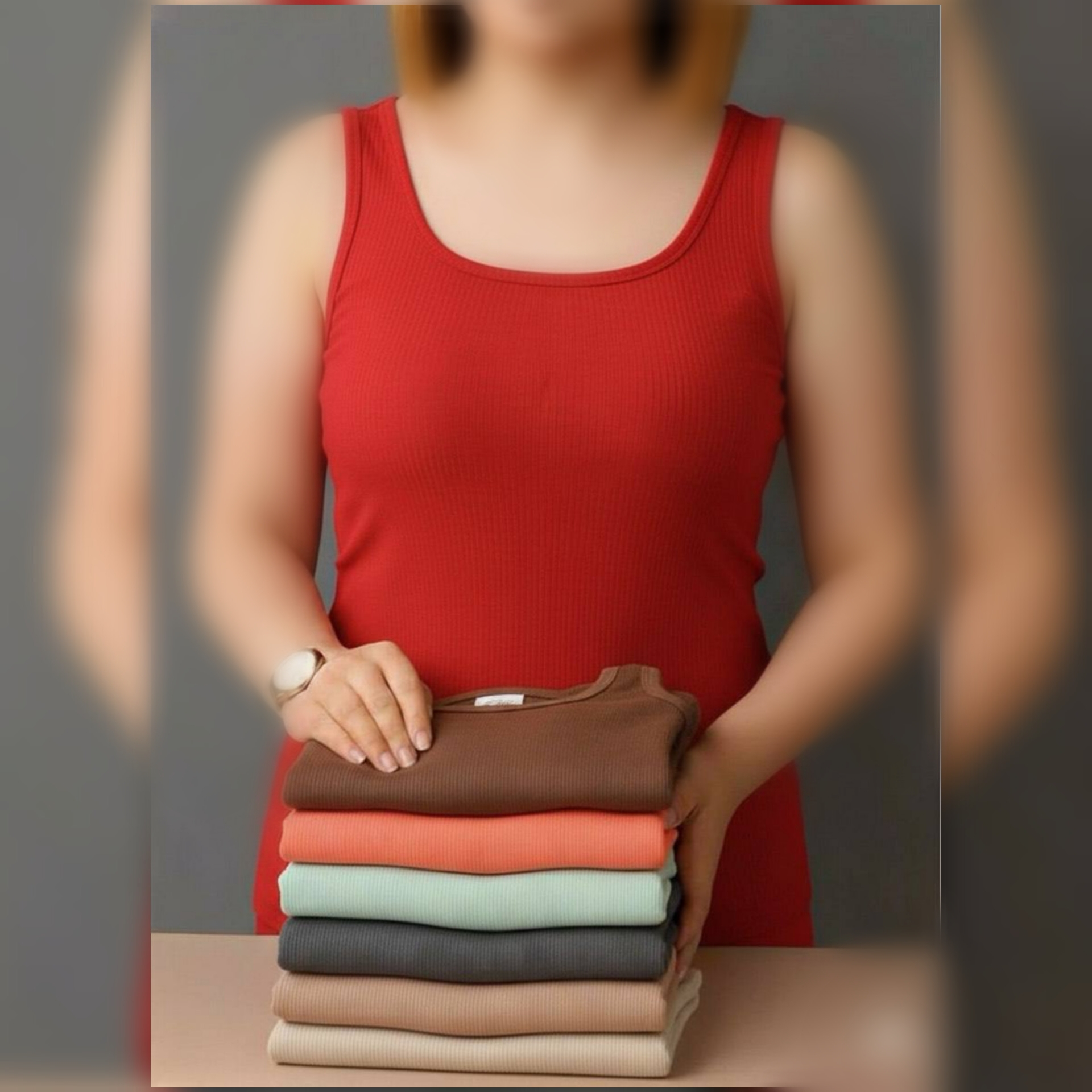 تاپ رکابی بیسیک یقه گرد عمده (پک 7 عددی)