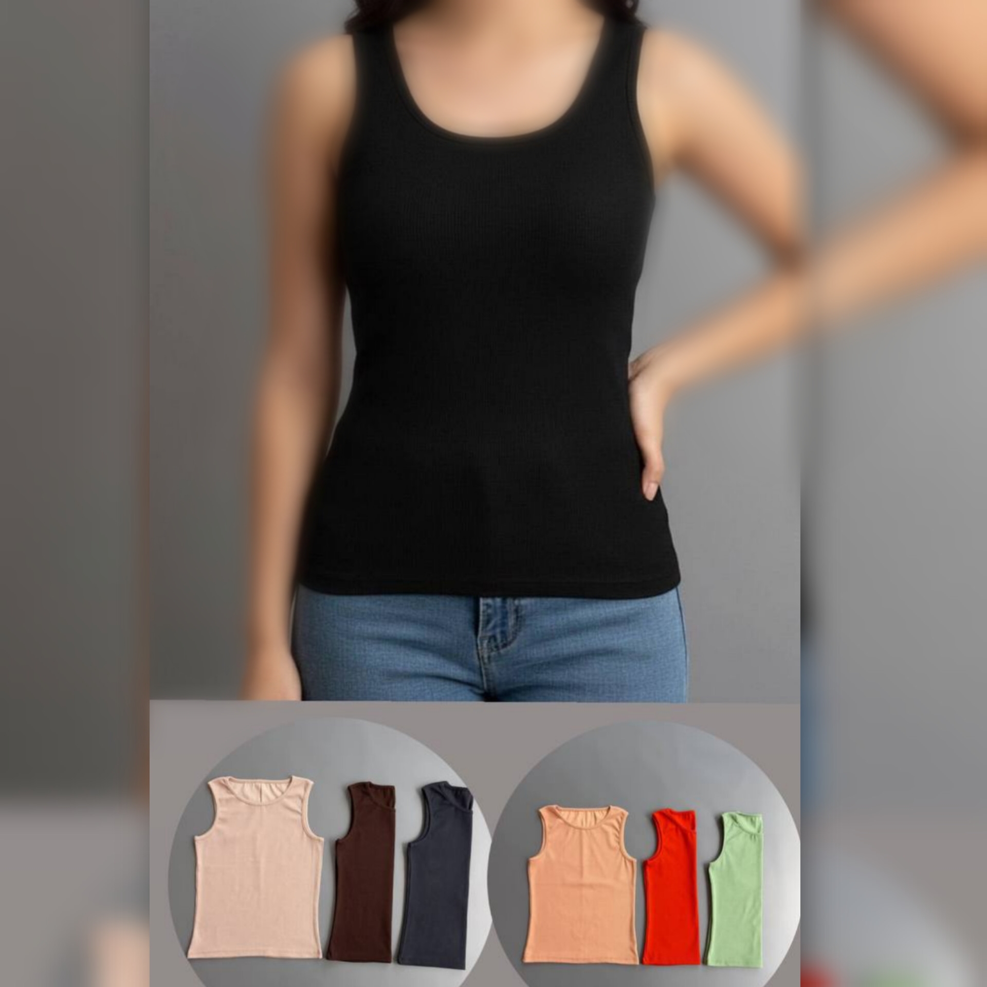 تاپ رکابی بیسیک یقه گرد عمده (پک 7 عددی)