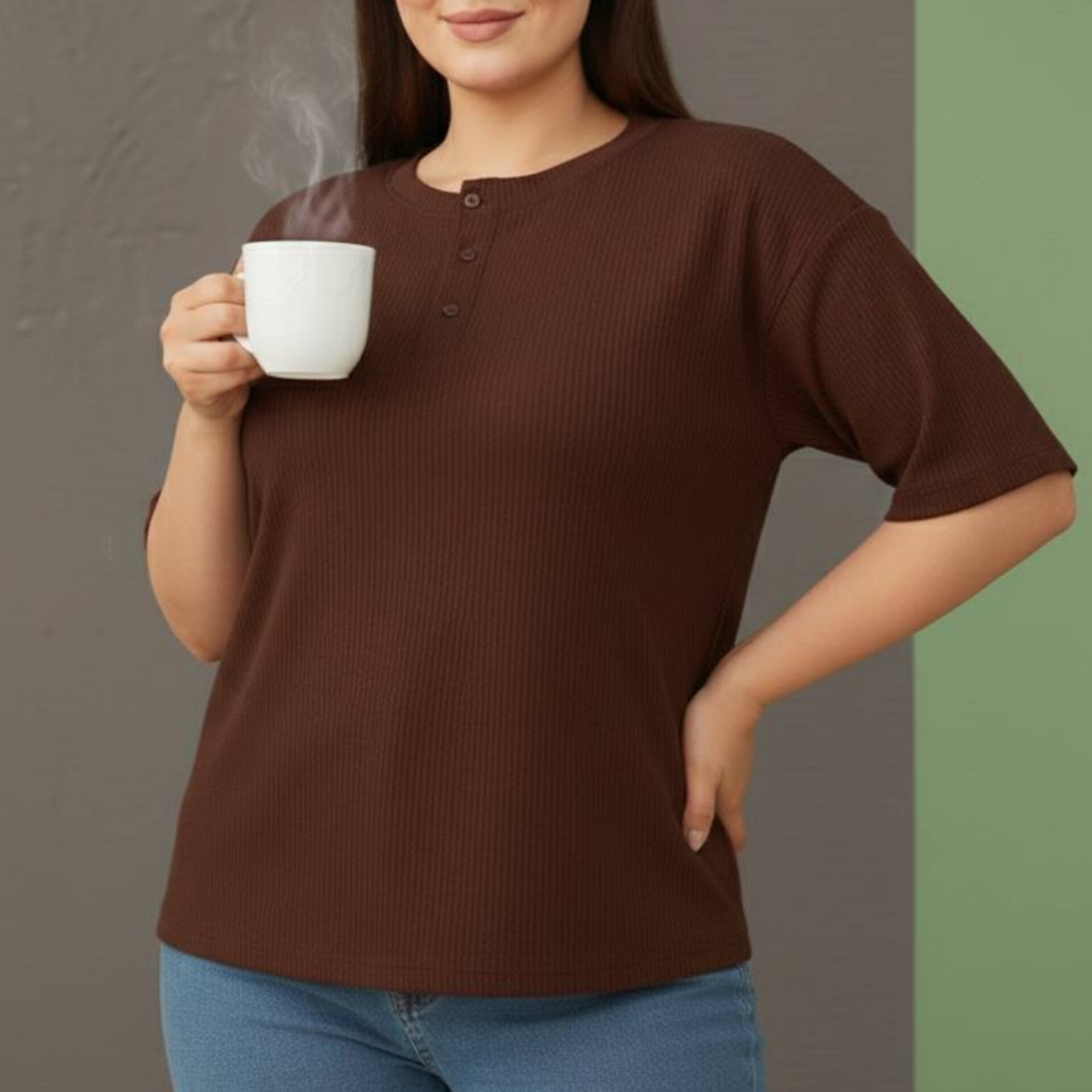 ️تیشرت جلو ۳دکمه قواره بزرگ عمده (پک 6 عددی)️