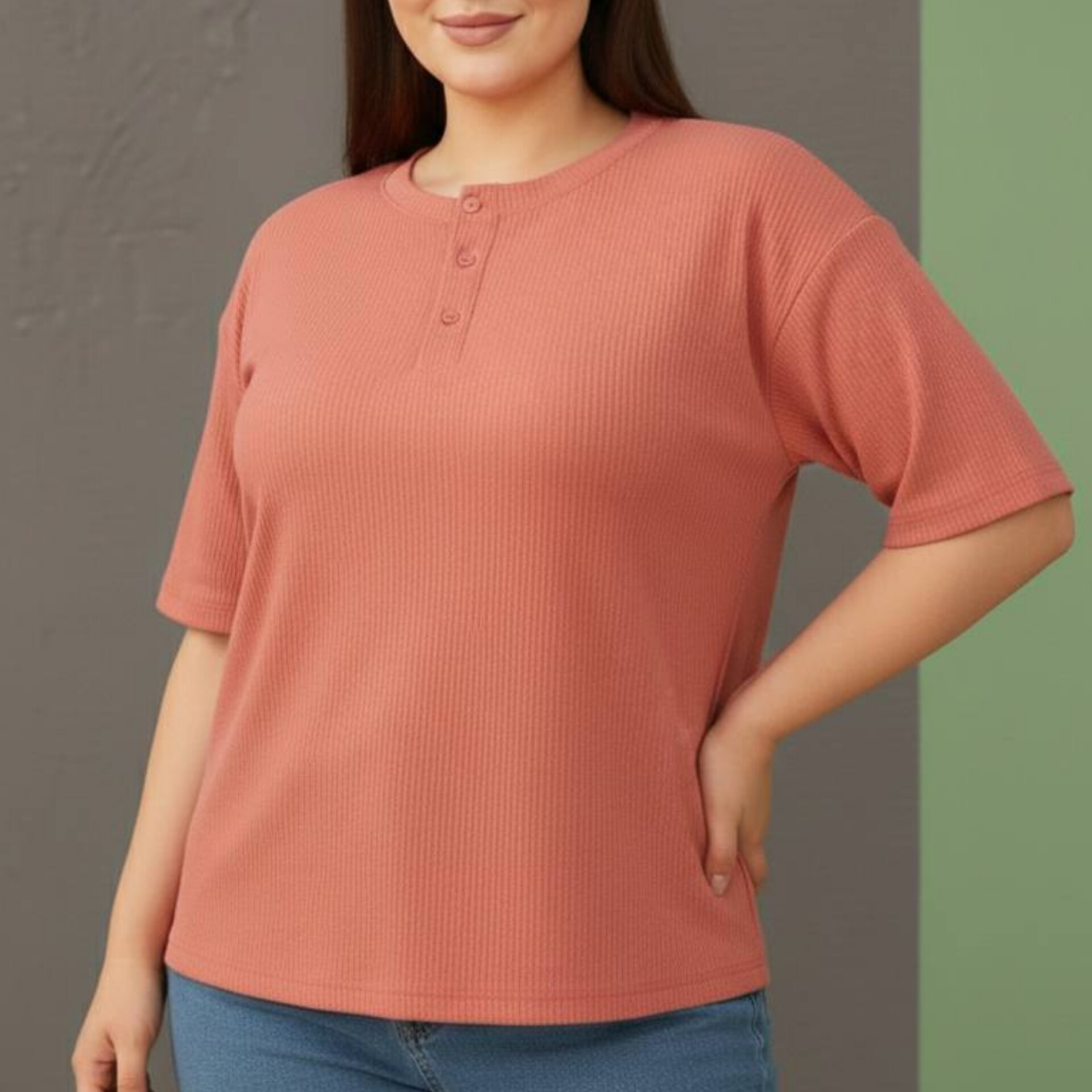 ️تیشرت جلو ۳دکمه قواره بزرگ عمده (پک 6 عددی)️