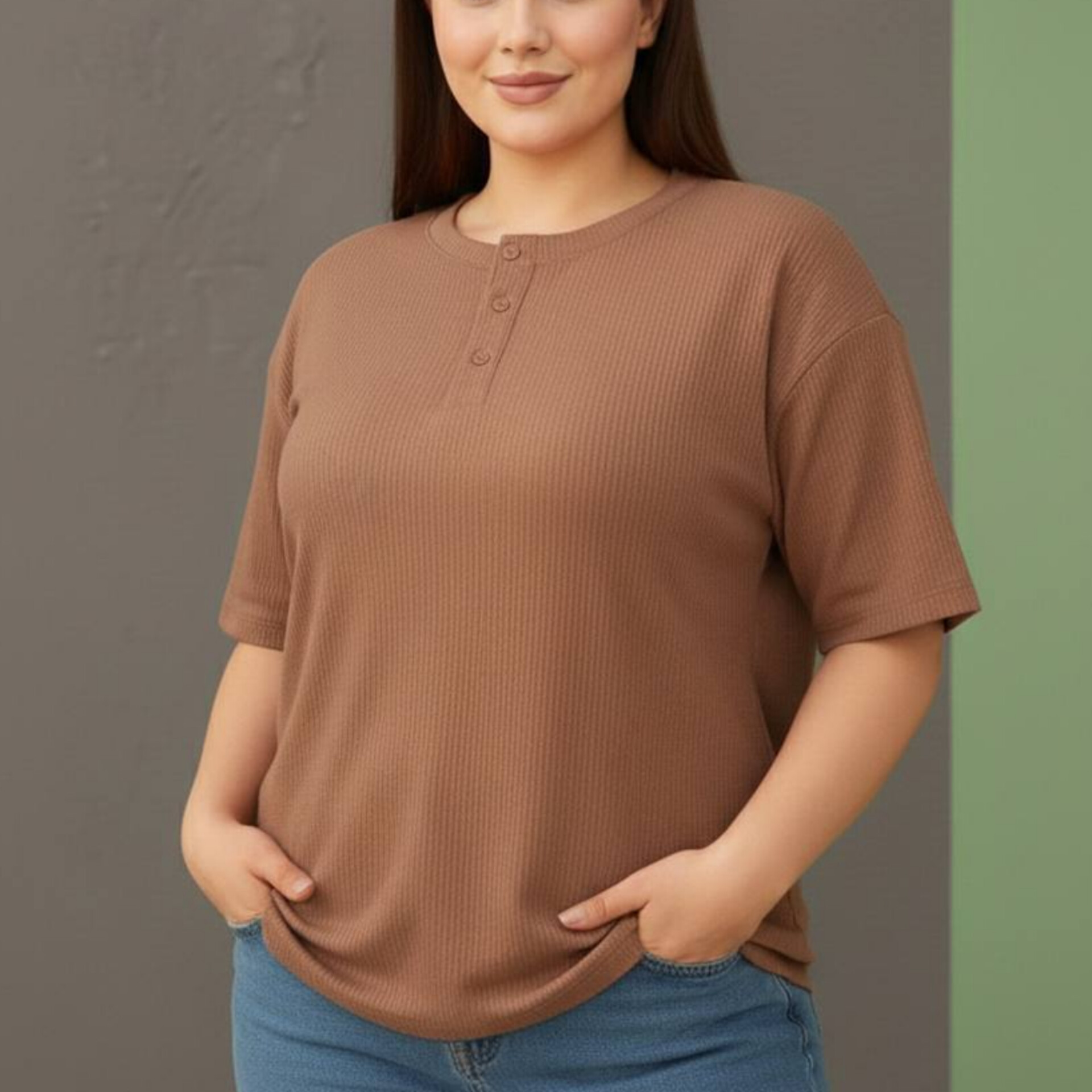 ️تیشرت جلو ۳دکمه قواره بزرگ عمده (پک 6 عددی)️