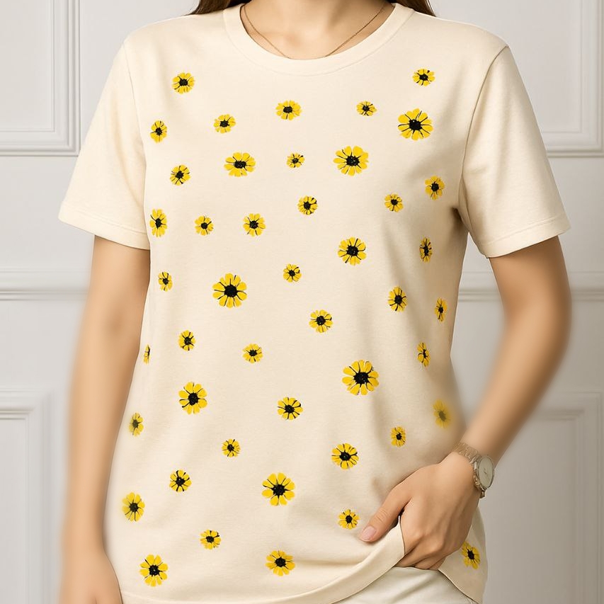 تیشرت نیم آستین چاپ بابونه عمده (پک 6 عددی)