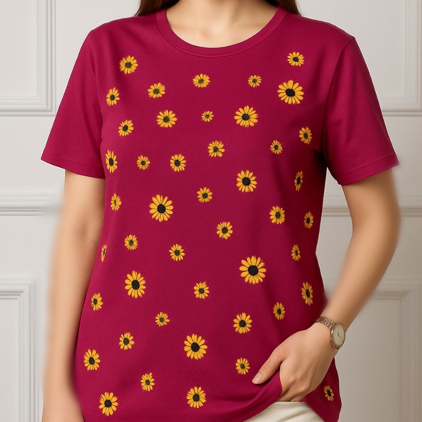 تیشرت نیم آستین چاپ بابونه عمده (پک 6 عددی)